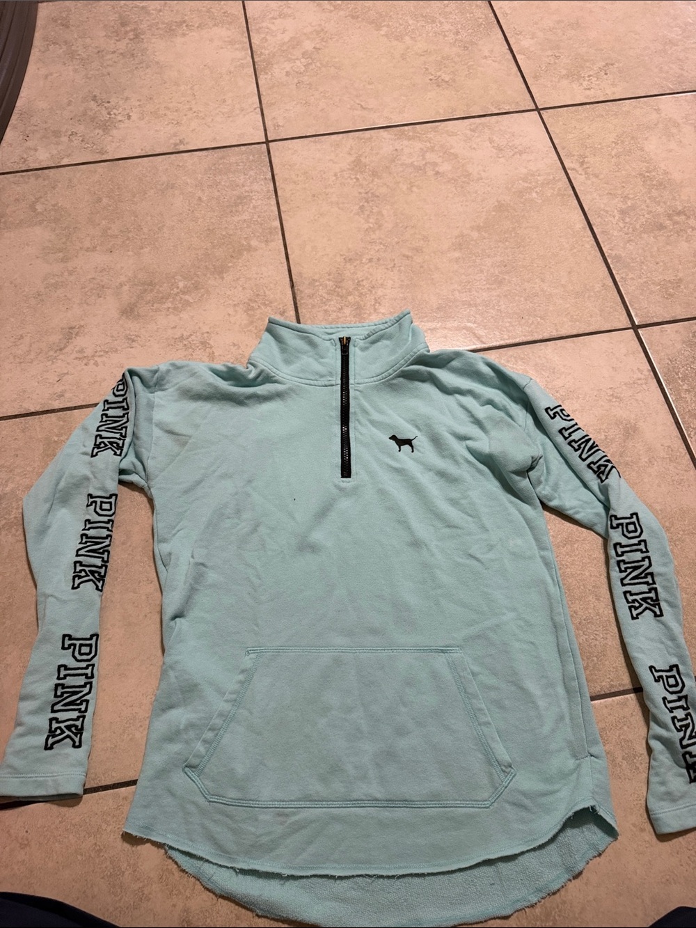 PINK Victoria's Secret Mint Quarter-Zip Pullover with Sleeve Logo